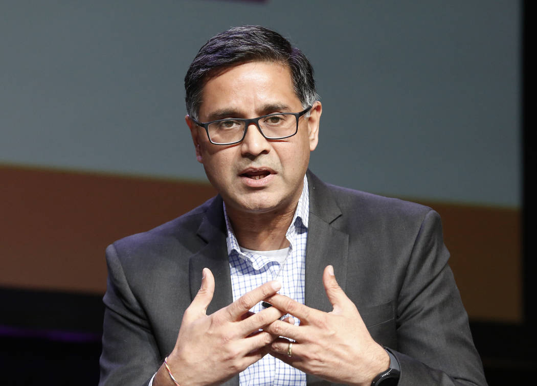 Manu Namboodiri of Delphi speaks during Preview Las Vegas, the Las Vegas Metropolitan Chamber of Commerce's largest annual networking event, at Cox Pavilion on Friday, Jan. 26, 2018, in Las Vegas. ...