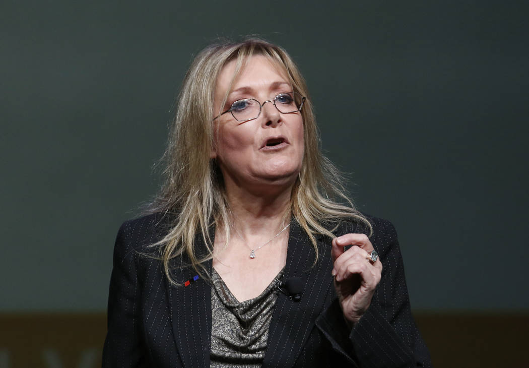 Flo Rogers, president and CEO of KNPR Nevada Public Radio, speaks during Preview Las Vegas, the Las Vegas Metropolitan Chamber of Commerce's largest annual networking event, at Cox Pavilion on Fri ...