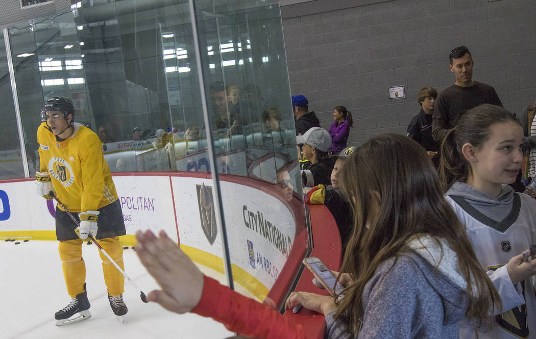 Fans watch the Vegas Golden Knights practice and start to line up for players' autographs at the City National Arena in Las Vegas, Monday, Jan. 15, 2018. Rachel Aston Las Vegas Review-Journal @roo ...