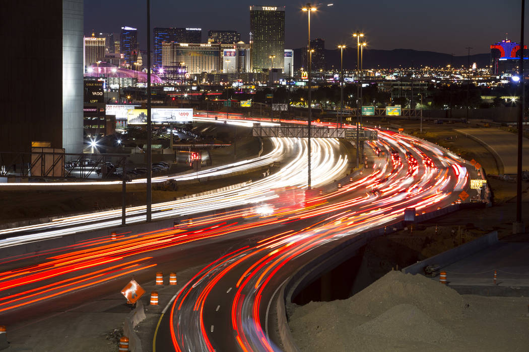 Traffic moves along Interstate 15 as seen from the Spaghetti Bowl in Las Vegas on Sunday, January 28, 2018. Richard Brian/Las Vegas Review-Journal @vegasphotograph