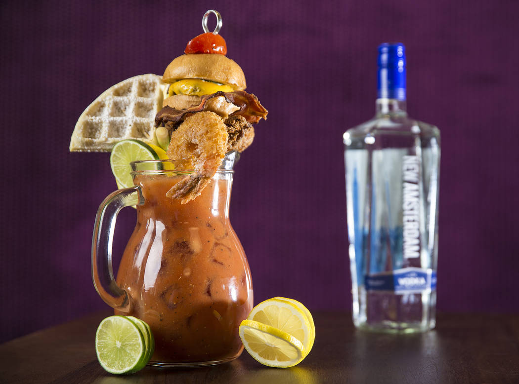 Bloody mary pitcher in Las Vegas is topped with a full meal