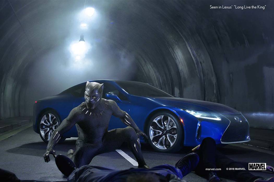 This photo provided by Lexus shows an image of the Lexus &quot;Black Panther&quot; Super Bowl spot. For the 2018 Super Bowl, marketers are paying more than $5 million per 30-second spot to ...