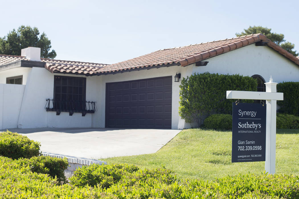 A "for sale" sign sit out front a home near the intersection of Lacy Lane and Alta Drive on Wednesday, May 3, 2017, in Las Vegas. (Bridget Bennett/Las Vegas Review-Journal @bridgetkbennett)