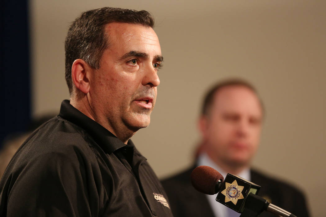 Clark County Coroner John Fudenberg addresses the media during a briefing at Las Vegas Metropolitan Police Department headquarters in Las Vegas, Monday, Oct. 2, 2017. Bridget Bennett Las Vegas Rev ...