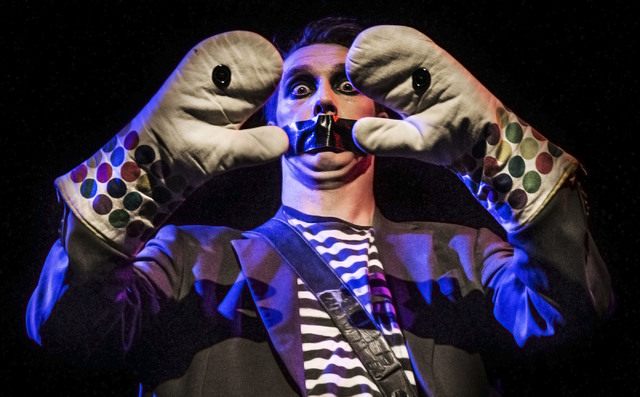 Sam Wills, aka Tape Face, an America's Got Talent Season 11 finalist, performs at the Flamingo hotel-casino on Friday, Feb. 24, 2017, in Las Vegas. (Benjamin Hager/Las Vegas Review-Journal) @benj ...