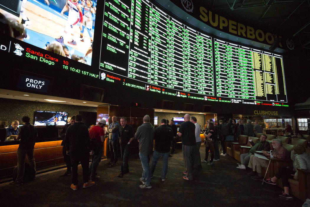 The menu of Super Bowl prop bets lights up the board at the Westgate on Thursday, Jan. 2, 2018 as bettors consider all options for the Feb. 4 clash between the Patriots and Eagles. Richard Brian/L ...