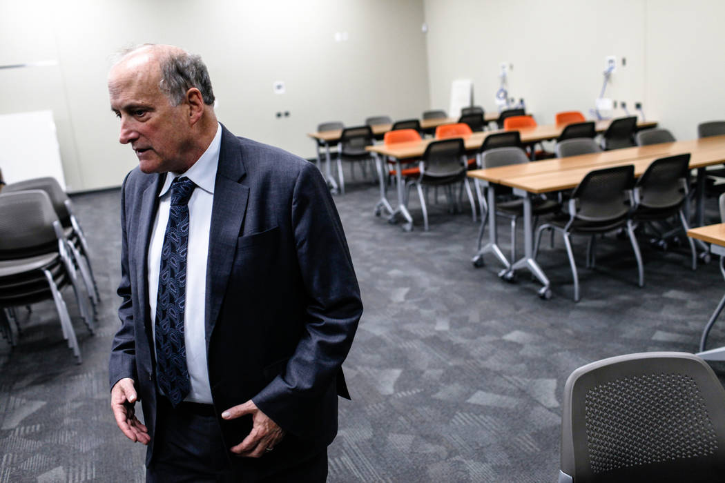 Stowe Shoemaker, dean of the William F. Harrah College of Hotel Administration, stands inside a classroom at Hospitality Hall at UNLV in Las Vegas, Thursday, Dec. 21, 2017. The building is set to  ...
