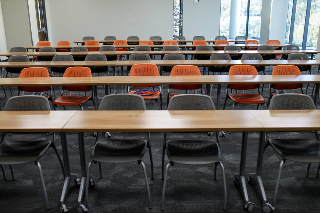 Seats inside a classroom at Hospitality Hall at UNLV, Thursday, Dec. 21, 2017. The building is set to open in late January 2018. Joel Angel Juarez Las Vegas Review-Journal @jajuarezphoto