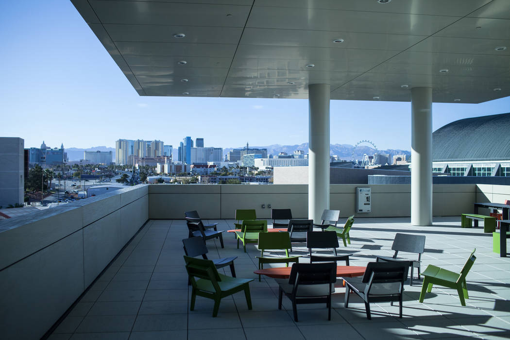 The Strip is seen in the distance from the top floor of Hospitality Hall at UNLV in Las Vegas, Thursday, Dec. 21, 2017. The building is set to open in late January 2018. Joel Angel Juarez Las Vega ...