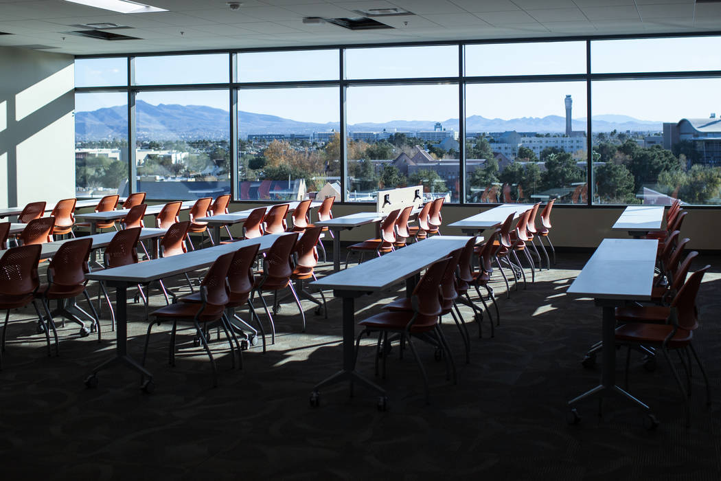 A classroom located inside Hospitality Hall at UNLV in Las Vegas, Thursday, Dec. 21, 2017. The building is set to open in late January 2018. Joel Angel Juarez Las Vegas Review-Journal @jajuarezphoto