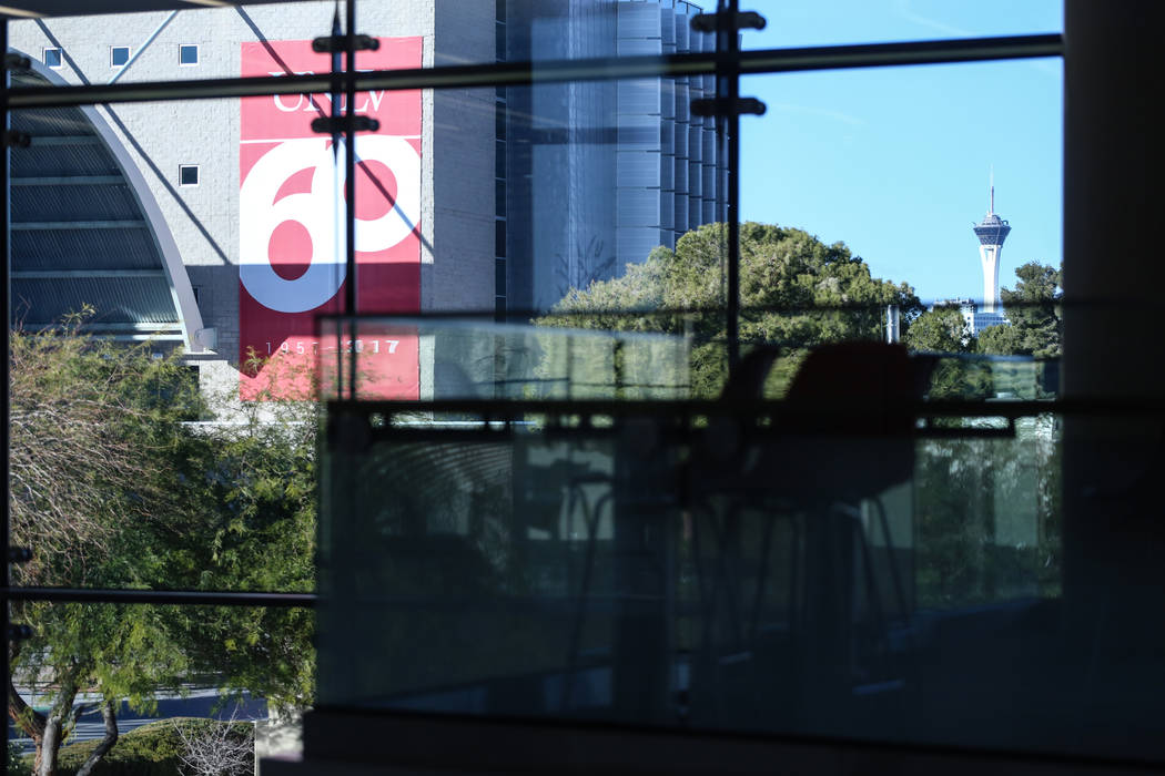 The Stratosphere is seen in the distance from Hospitality Hall at UNLV in Las Vegas, Thursday, Dec. 21, 2017. The building is set to open in late January 2018. Joel Angel Juarez Las Vegas Review-J ...