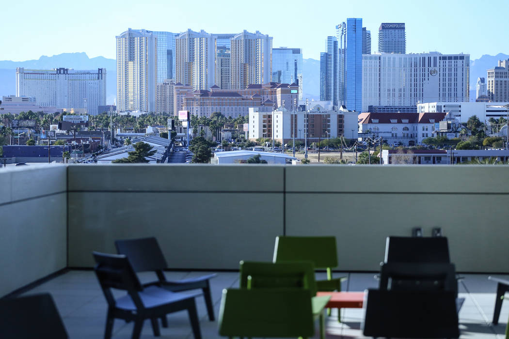 The Strip is seen in the distance from the top floor of Hospitality Hall at UNLV in Las Vegas, Thursday, Dec. 21, 2017. The building is set to open in late January 2018. Joel Angel Juarez Las Vega ...