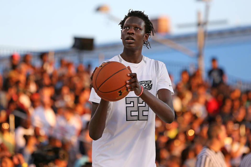 Team Clutch''s Bol Bol #22 warms up against Team Drive in the Under Armour Elite 24 game on Saturday, August 20, 2016 in Brooklyn, NY. (AP Photo/Gregory Payan)
