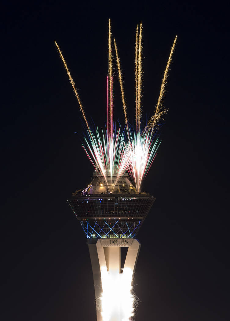 New Year’s fireworks are seen along the Las Vegas Strip from the top of the Trump International, ringing in the entrance of 2018. Richard Brian Las Vegas Review-Journal @vegasphotograph