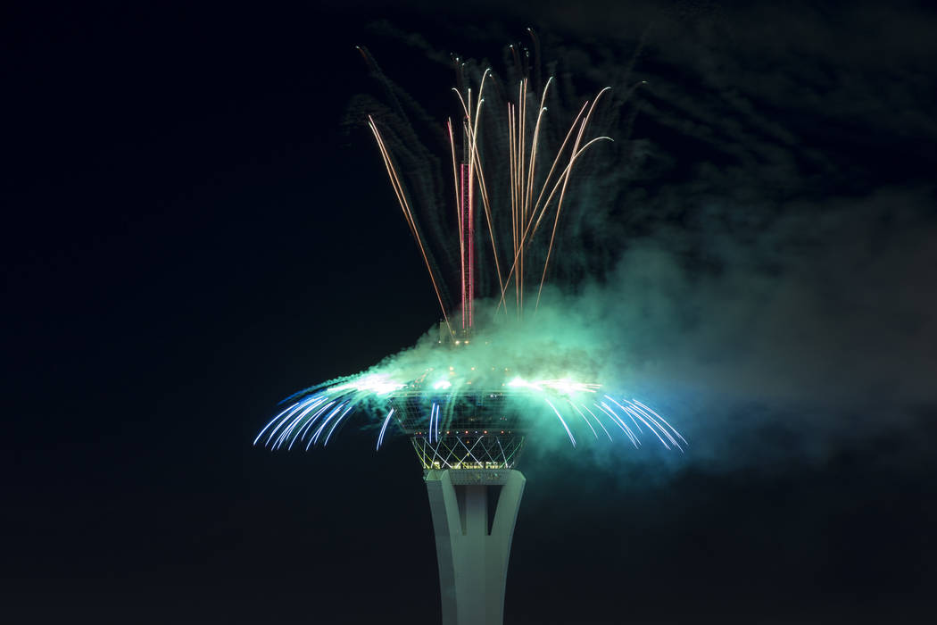 New Year’s fireworks are seen along the Las Vegas Strip from the top of the Trump International, ringing in the entrance of 2018. Richard Brian Las Vegas Review-Journal @vegasphotograph
