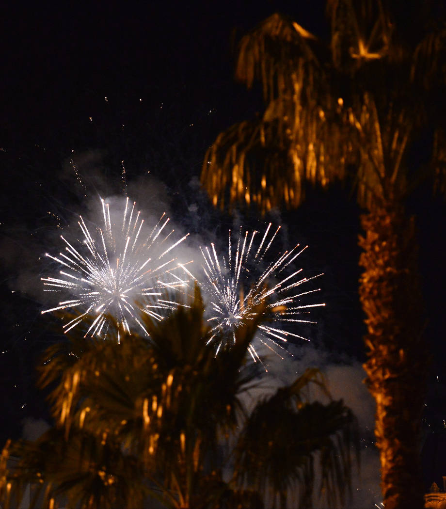Fireworks ring in the New Year above the MGM Grand hotel-casino in Las Vegas on Monday, Jan. 1, 2018.