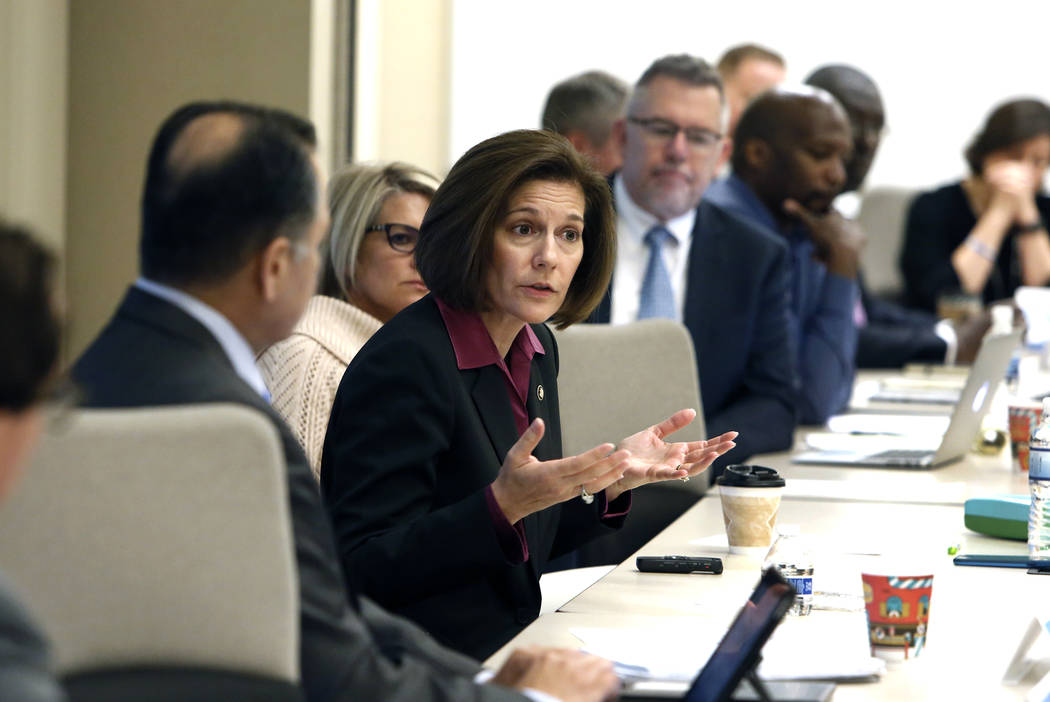 Sen. Catherine Cortez Masto, D-Nev., speaks during a roundtable discussion at the Southern Nevada Traffic Management Center Tuesday, Nov. 21, 2017, in Las Vegas. Bizuayehu Tesfaye Las Vegas Review ...