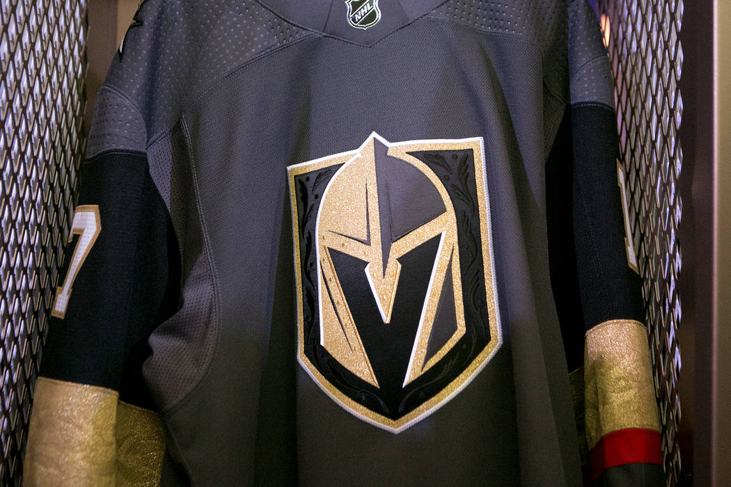The Golden Knights uniforms are unveiled for the first time at Intrigue Nightclub at Wynn hotel-casino on Tuesday, June 20, 2017 in Las Vegas. Bridget Bennett Las Vegas Review-Journal @bridgetkbennett