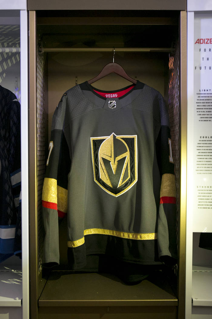 The Golden Knights uniforms are unveiled for the first time at Intrigue Nightclub at Wynn hotel-casino on Tuesday, June 20, 2017 in Las Vegas. Bridget Bennett Las Vegas Review-Journal @bridgetkbennett
