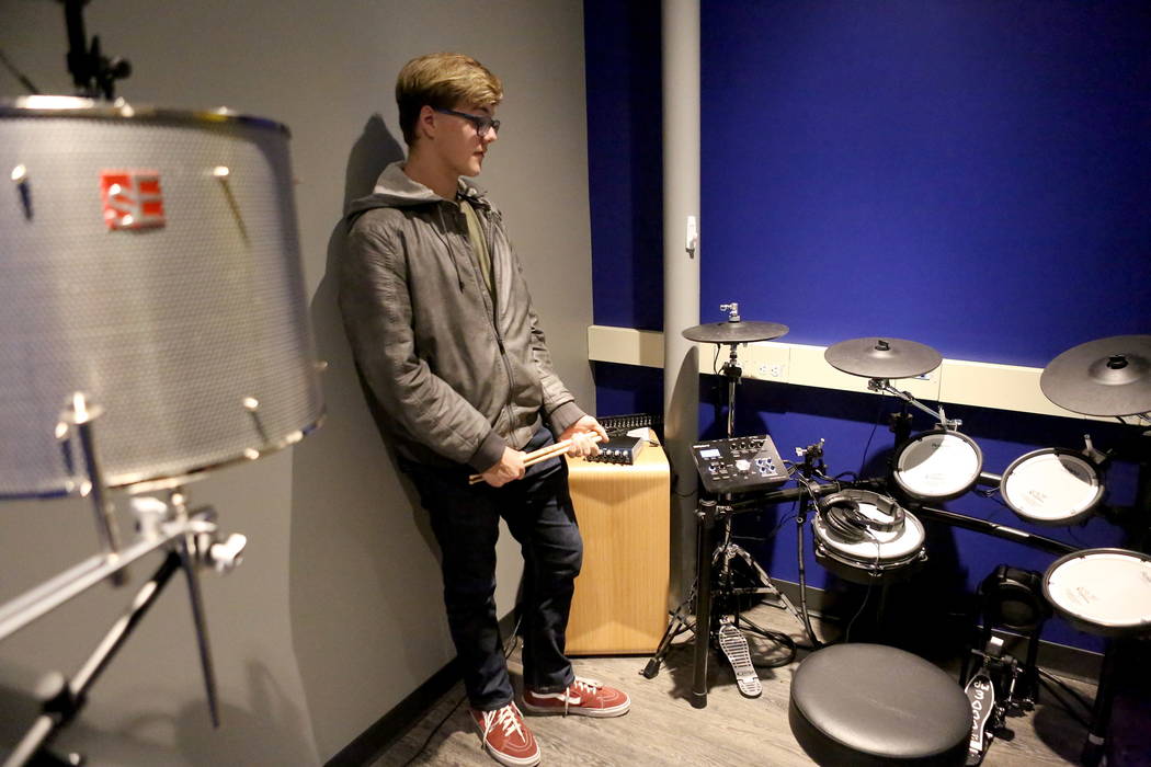 Steven McEntire, 16, talks about the technology available to him on Tuesday, Jan. 2, 2018, at the Clark County Library’s Teen Tech Center which gives kids access to high-tech electronics an ...