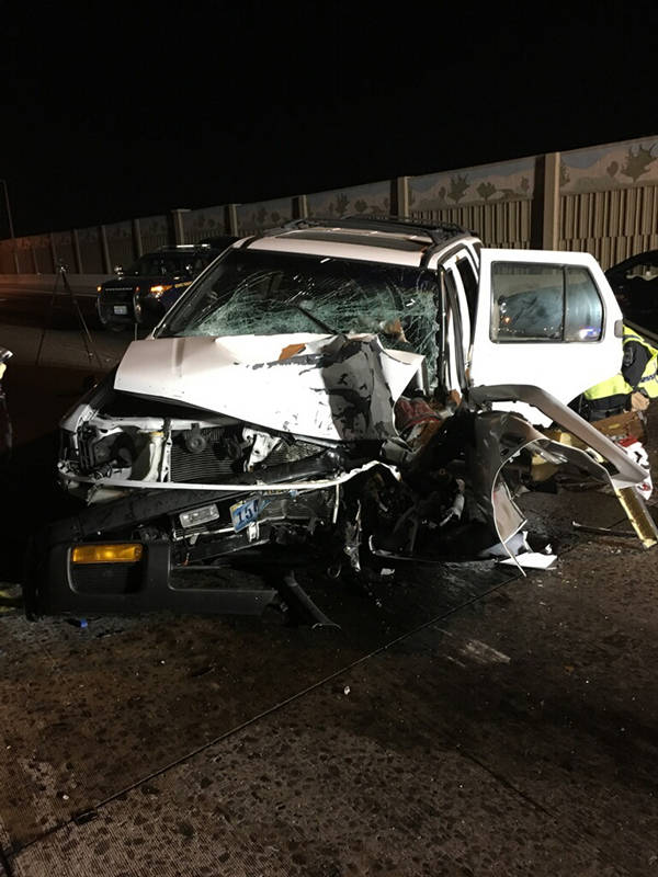 A Henderson man died after rear-ending a suspected drunken driver’s pickup stopped in the middle of U.S. Highway 95, the Nevada Highway Patrol said Tuesday, Jan. 2, 2017. (Nevada Highway Patrol)
