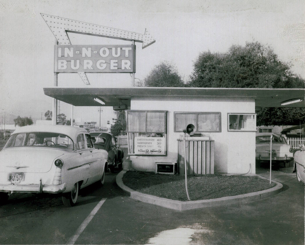 A vintage In-N-Out circa the 1960s, with Hot Chocolate on the menu.