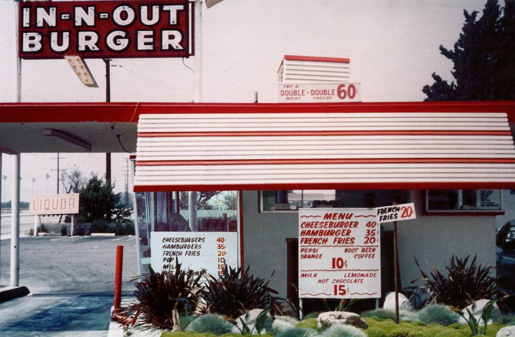 A vintage In-N-Out circa the 1960s, with Hot Chocolate on the menu.