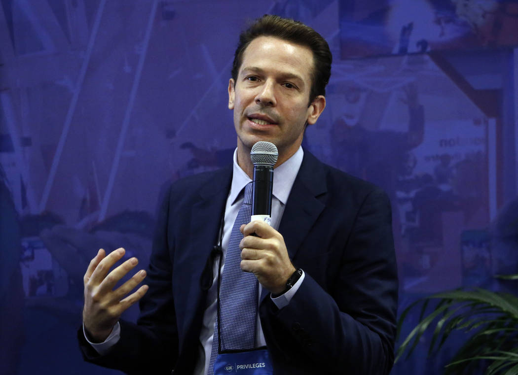 Seth Schorr, chairman of the Downtown Grand, speaks during Global Gaming Expo at the Sands Expo and Convention Center on Thursday Oct. 5, 2017, in Las Vegas. Bizuayehu Tesfaye Las Vegas Review-Jou ...