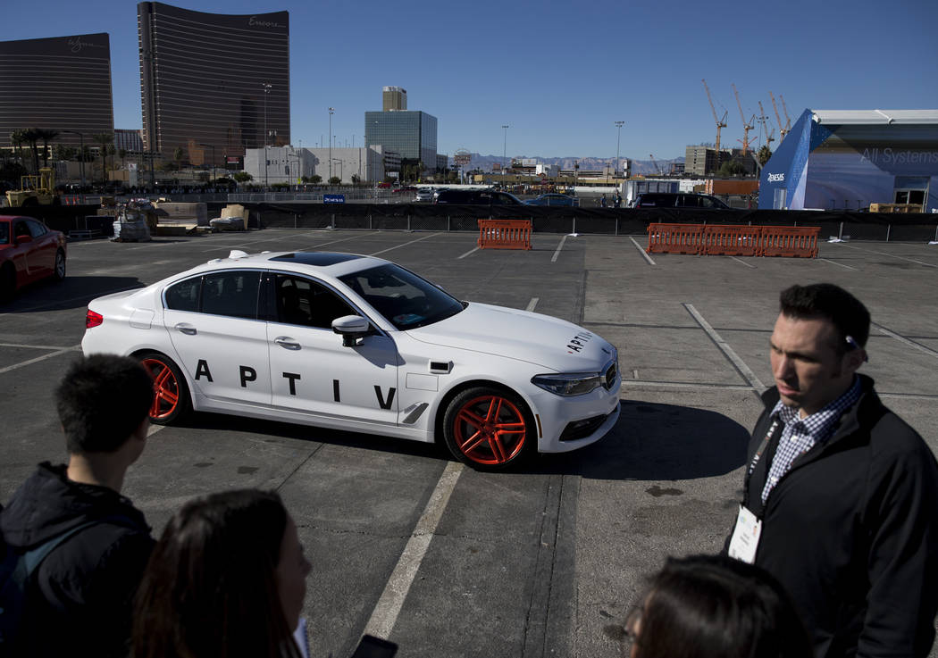 An Aptiv and Lyft autonomous vehicle outside of the Las Vegas Convention Center in advance of CES in Las Vegas, Sunday, Jan. 7, 2018. Erik Verduzco/Las Vegas Review-Journal