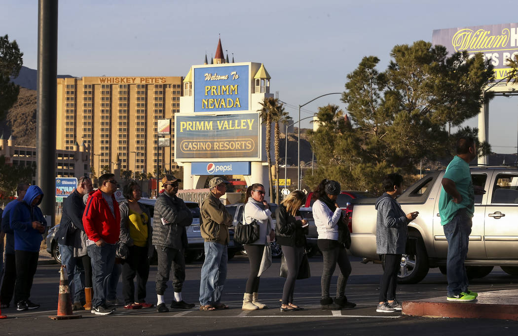 Customers stand in line to buy lottery tickets at The Lotto Store at Primm just inside the California border next to the Primm Valley Casino Resorts on Friday, January 5, 2017. Richard Brian Las ...