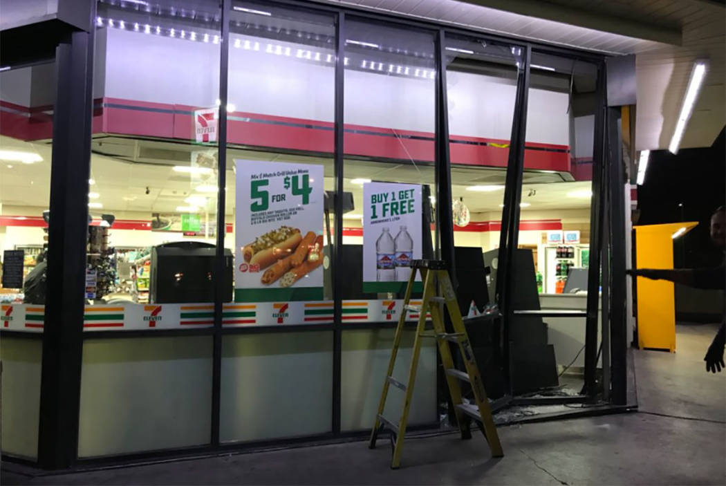 A crash damaged the 7-Eleven convenience store at 4325 Sahara Ave. in Las Vegas on Sunday, Jan. 7, 2018. (Blake Apgar/Las Vegas Review-Journal)