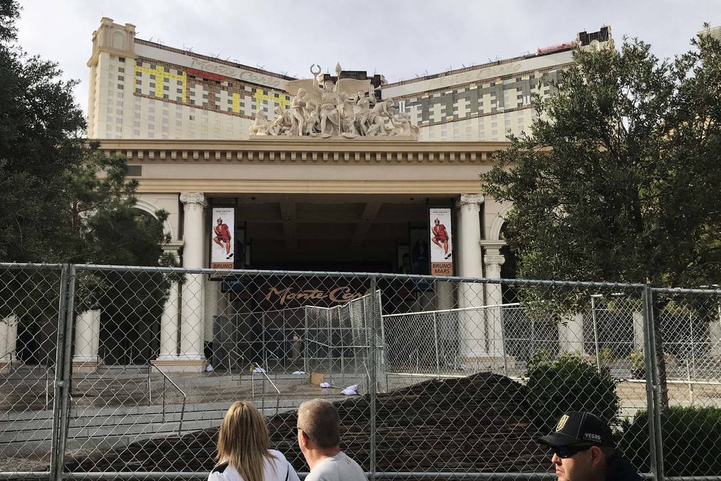 Construction takes place on the exterior of the Monte Carlo hotel-casino as the property transitions to Park MGM, Nov. 20, 2017 in Las Vegas. David Guzman Las Vegas Review-Journal