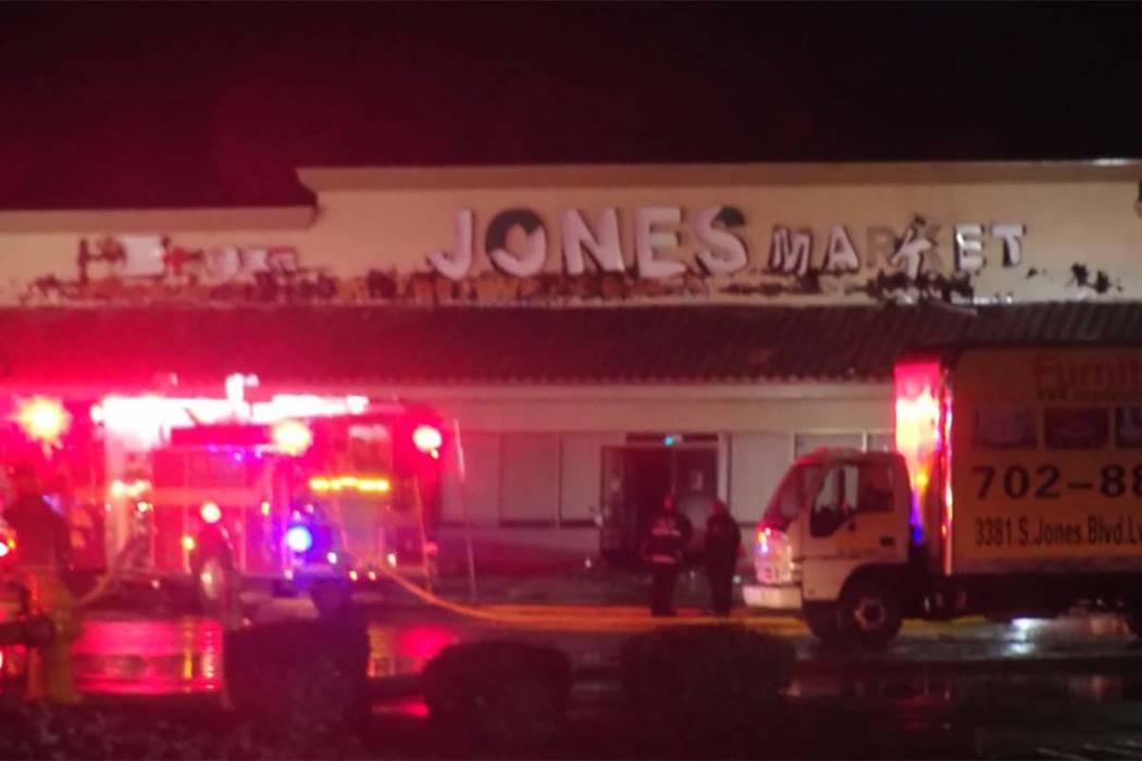 Clark County firefighters battled a blaze at a strip mall on the 3400 block of Jones Boulevard, near Desert Inn Road, early Tuesday morning. (Max Michor/Las Vegas Review-Journal)