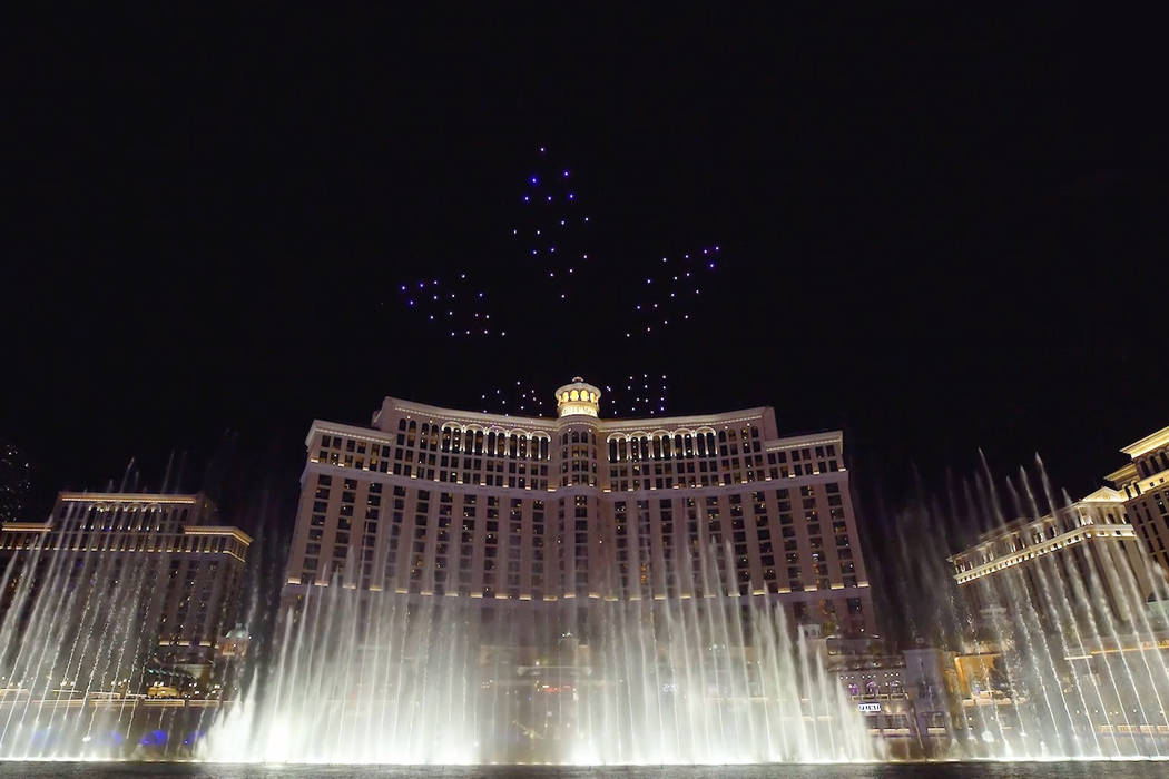 Drones light up sky over Fountains of Bellagio during CES in Las Vegas