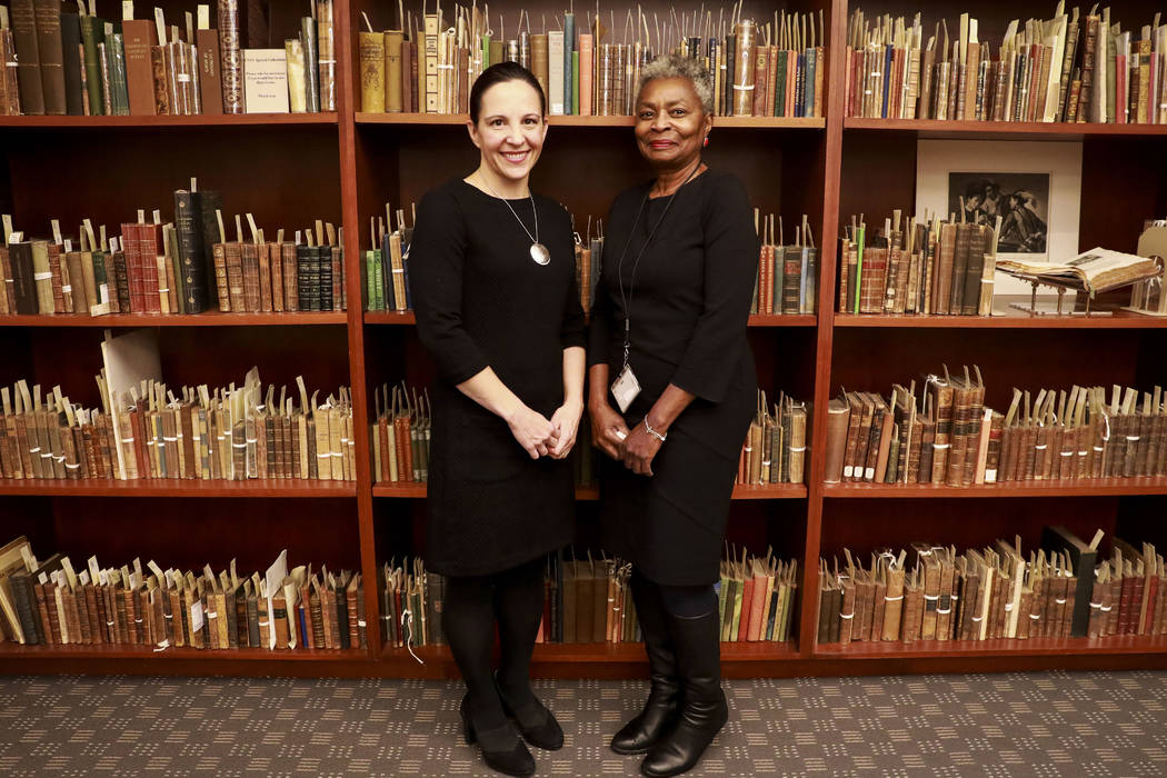 Michelle Light, director of Special Collections and Archives, and Claytee White, director of the Oral History Research Center, pose for a photograph at the Lied Library in Las Vegas, Jan. 12, 2018 ...
