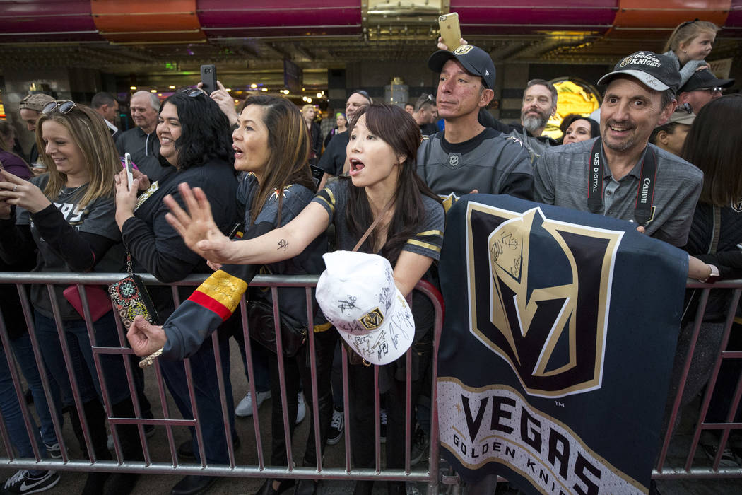 Vegas Golden Knights fans wait for autographs during the team's first fan fest at the Fremont Street Experience in downtown Las Vegas on Sunday, Jan. 14, 2018. Richard Brian Las Vegas Review-Journ ...