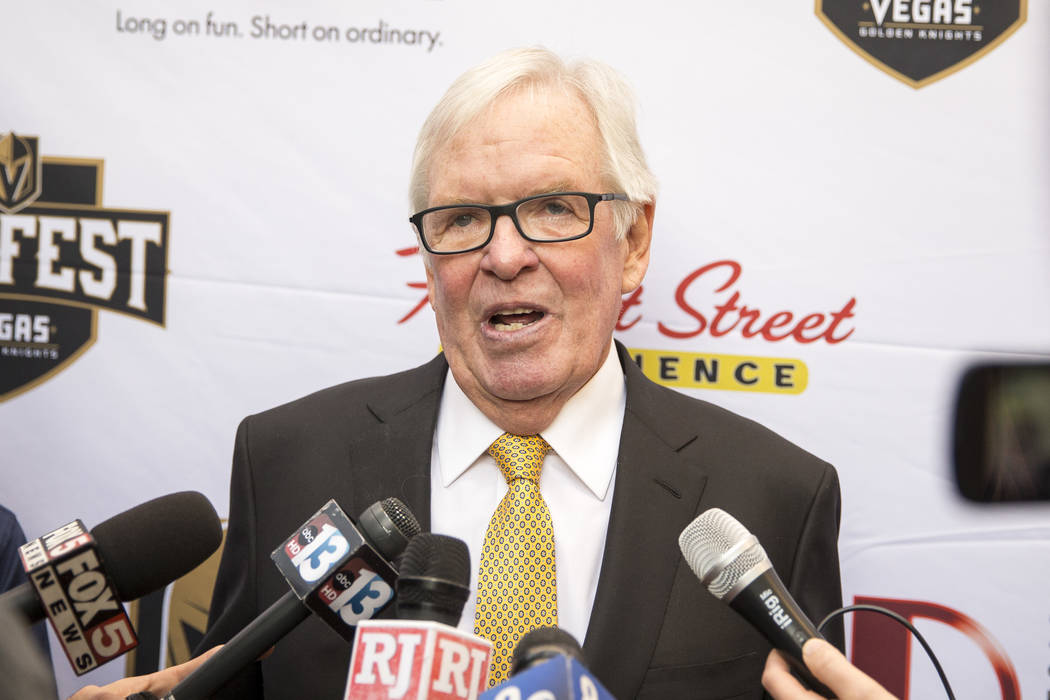 Vegas Golden Knights owner Bill Foley speaks to the media during the team's first fan fest at the Fremont Street Experience in downtown Las Vegas on Sunday, Jan. 14, 2018. Richard Brian Las Vegas  ...