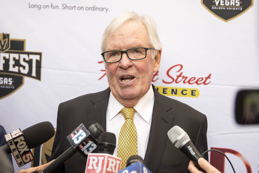 Vegas Golden Knights owner Bill Foley speaks to the media during the team's first fan fest at the Fremont Street Experience in downtown Las Vegas on Sunday, Jan. 14, 2018. Richard Brian Las Vegas ...