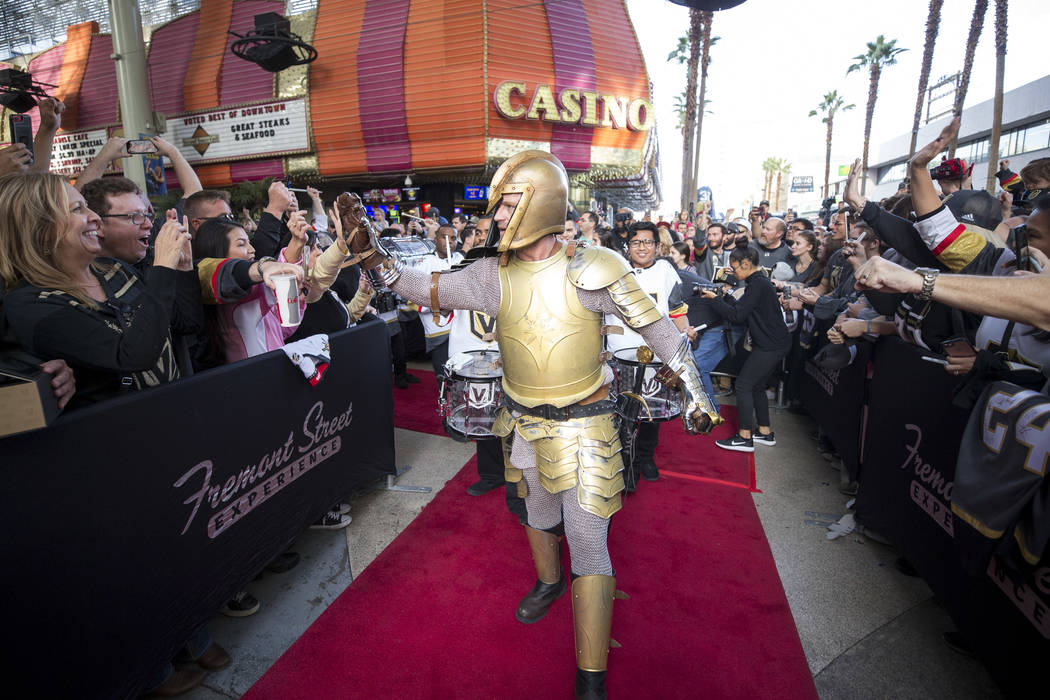 The Golden Knight greets fans during the team's first fan fest at the Fremont Street Experience in downtown Las Vegas on Sunday, Jan. 14, 2018. Richard Brian Las Vegas Review-Journal @vegasphotograph