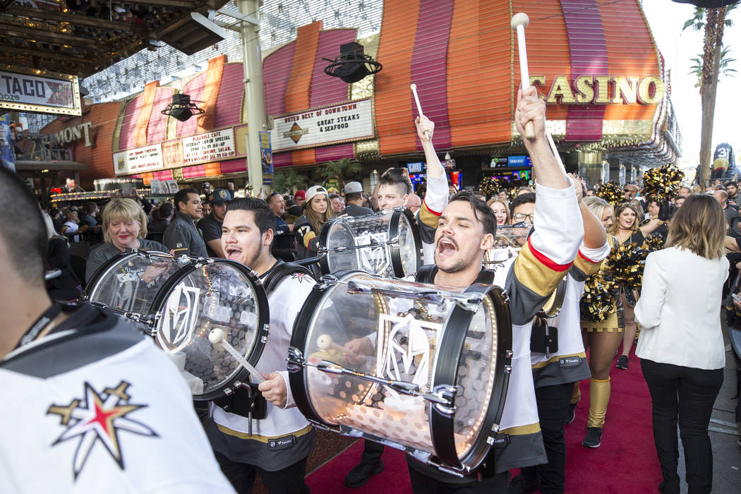 The Knight Line arrives during the team's first fan fest at the Fremont Street Experience in downtown Las Vegas on Sunday, Jan. 14, 2018. Richard Brian Las Vegas Review-Journal @vegasphotograph