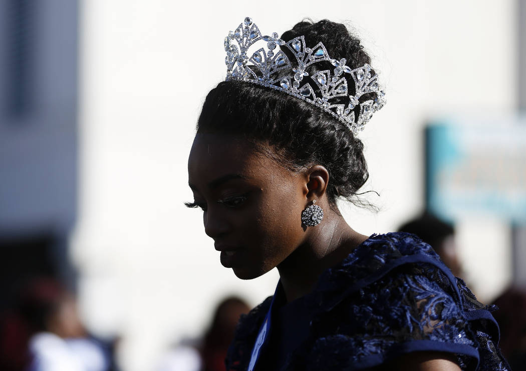 Itohan Osayaren, the 2018 Miss Black Nevada, attends the 36th annual Dr. Martin Luther King Jr. Parade, themed "Living the Dream: Building a Bridge to Unity," in downtown Las Vegas, Jan. 15, 2018. ...