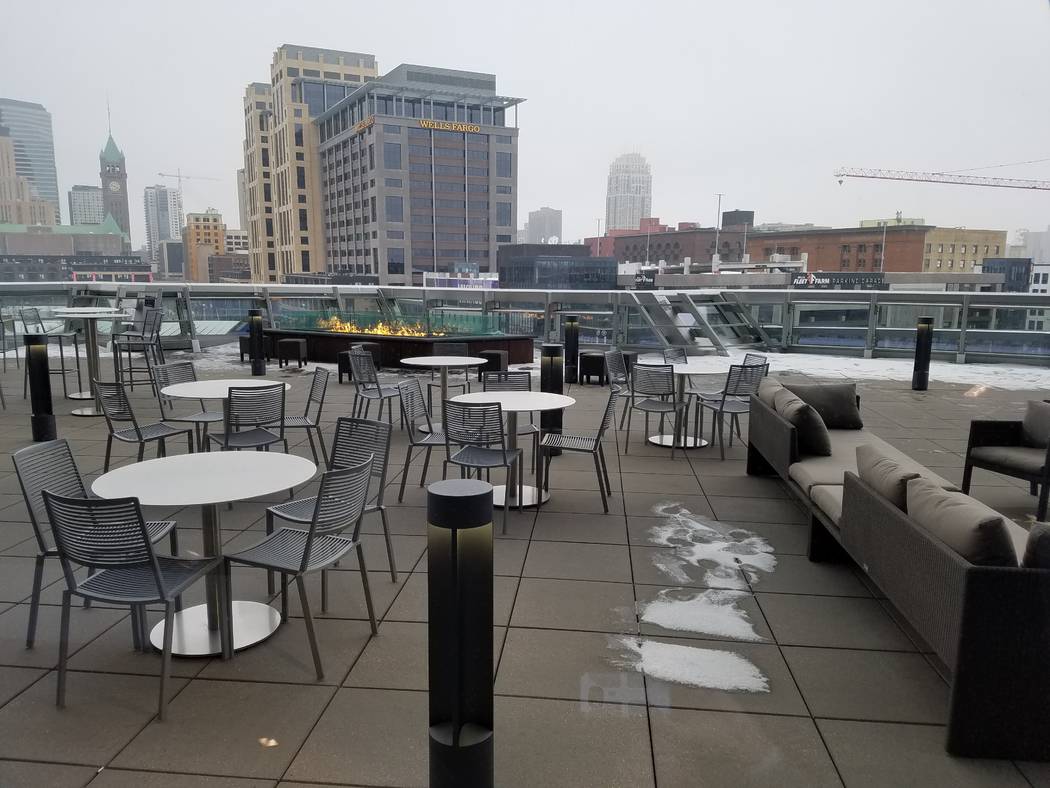 Mystic Lake Casino's Club Purple has an outdoor patio with a view of downtown Minneapolis. There's a firepit for cold days like Sunday, Dec. 17, 2017, prior to the Cincinnati Bengals-Minnesota Vik ...