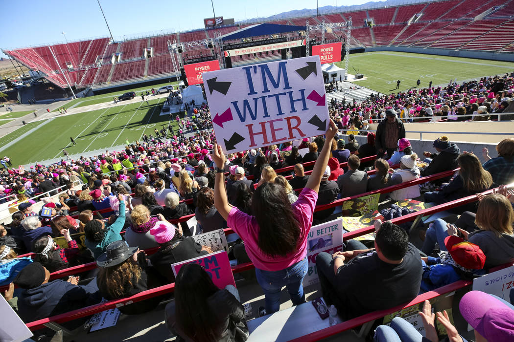 People participate in the Women’s March at Sam Boyd Stadium in Las Vegas on Sunday, Jan. 21, 2018. Richard Brian Las Vegas Review-Journal @vegasphotograph