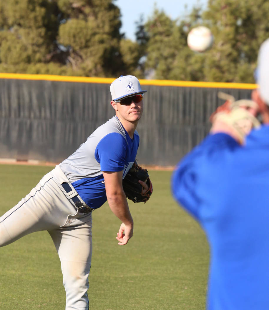 College of Southern Nevada baseball player Joey Takashi O'Brien warms up during practice at CSN baseball stadium on Tuesday January, Jan. 16, 2018, in Henderson. Bizuayehu Tesfaye/Las Vegas Review ...