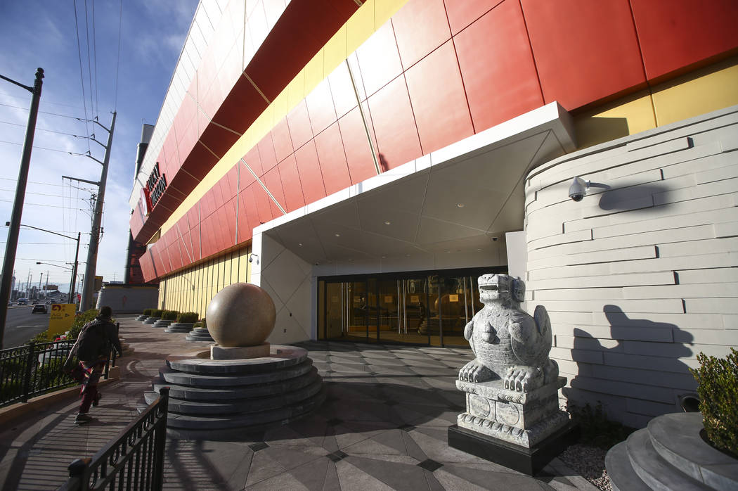 The exterior of Lucky Dragon, which shut down gaming and casino restaurant operations in early Jan., in Las Vegas on Monday, Jan. 15, 2018. (Chase Stevens/Las Vegas Review-Journal) @csstevensphoto
