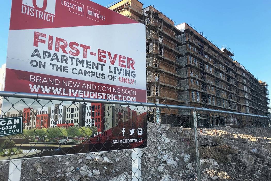 The site of a new student housing apartment complex near UNLV on Thursday, Jan. 11. Construction stopped in September 2017, and has not resumed since. (Natalie Bruzda/Las Vegas Review-Journal)