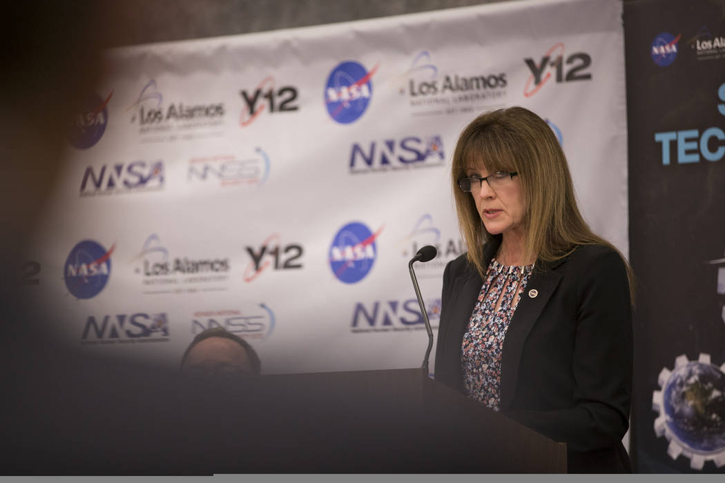 Dr. Janet Kavandi, director for NASA's Glenn Research Center, speaks during a panel discussion on a future mission to Mars, at the National Atomic Testing Museum, in Las Vegas, Thursday, Jan. 18,  ...