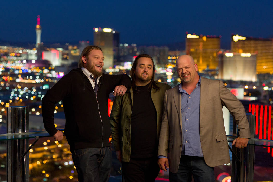 From left, Corey Harrison, Austin "Chumlee" Russell and Rick Harrison are celebrating the 500th episode of "Pawn Stars," which will air at 10 p.m. Monday on History. (Joey L./History)