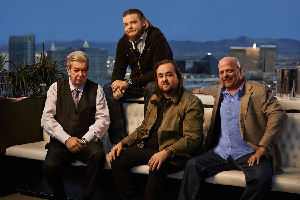 From left, Richard Harrison, Corey Harrison, Austin "Chumlee" Russell and Rick Harrison are celebrating the 500th episode of "Pawn Stars," which will air at 10 p.m. Monday on History. (Joey L./His ...