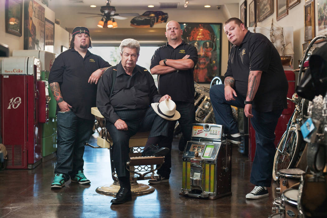 From left, Austin &quot;Chumlee&quot; Russell, Richard Harrison, Rick Harrison and Corey Harrison star in History's &quot;Pawn Stars.&quot;
Photo by History
Copyright 2014